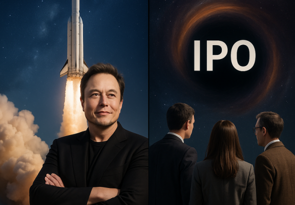 Business leader with rocket launch and IPO concept