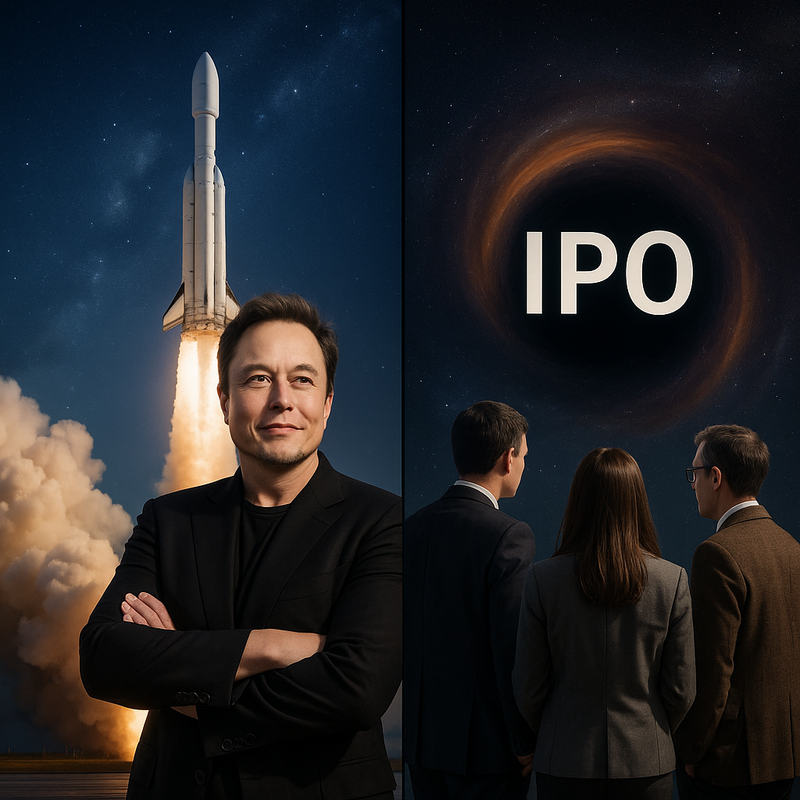 Business leader with rocket launch and IPO concept